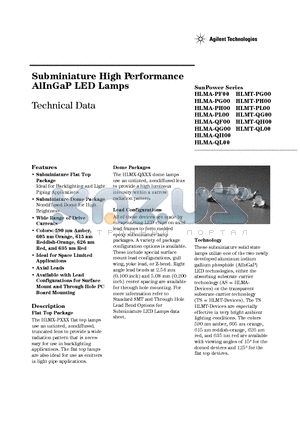 HLMT-PG00 datasheet - Subminiature High Performance AlInGaP LED Lamps