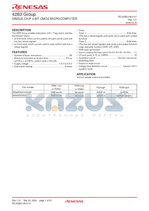 M34283 datasheet - SINGLE-CHIP 4-BIT CMOS MICROCOMPUTER