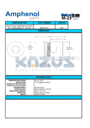 MA3CG-S1 datasheet - M23 A Series Traditional Cord Grip, IP67, Cable Range 4.5 -10.5mm