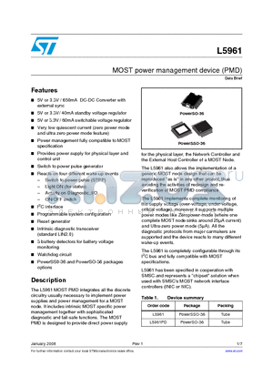 L5961_08 datasheet - MOST power management device (PMD)