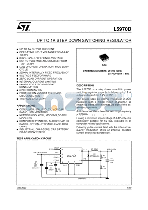 L5970D013TR datasheet - UP TO 1A STEP DOWN SWITCHING REGULATOR