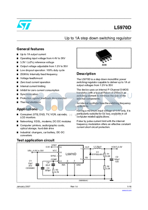 L5970D013TR datasheet - Up to 1A step down switching regulator