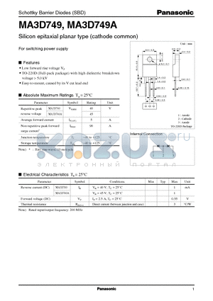 MA3D749 datasheet - Silicon epitaxial planar type (cathode common)