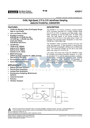 ADS8317IDGKRG4 datasheet - 16-Bit, High-Speed, 2.7V to 5.5V microPower Sampling ANALOG-TO-DIGITAL CONVERTER