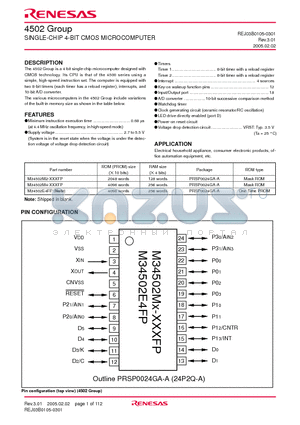 M34502M2-XXXFP datasheet - SINGLE-CHIP 4-BIT CMOS MICROCOMPUTER