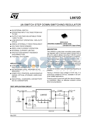 L5972D datasheet - 2A SWITCH STEP DOWN SWITCHING REGULATOR