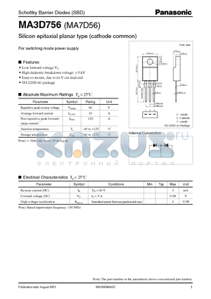 MA3D756 datasheet - Silicon epitaxial planar type (cathode common)