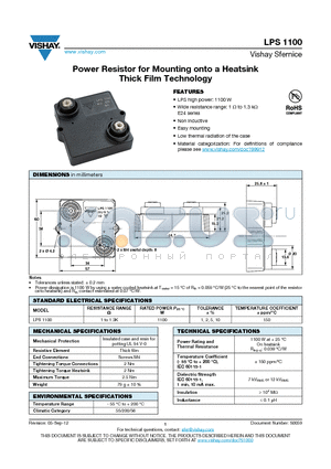 LPS1100H47R0FNZAX datasheet - Power Resistor for Mounting onto a Heatsink