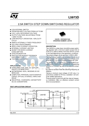 L5973 datasheet - 2.5A SWITCH STEP DOWN SWITCHING REGULATOR