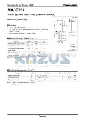 MA3D761 datasheet - Silicon epitaxial planar type (cathode common)