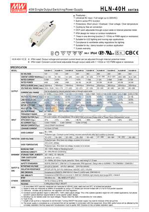 HLN-40H-36 datasheet - 40W Single Output Switching Power Supply