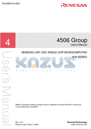 M34506E4FP datasheet - 4-BIT CISC SINGLE-CHIP MICROCOMPUTER 4500 SERIES