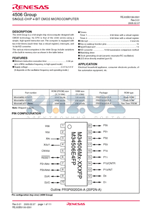 M34506M4 datasheet - SINGLE-CHIP 4-BIT CMOS MICROCOMPUTER