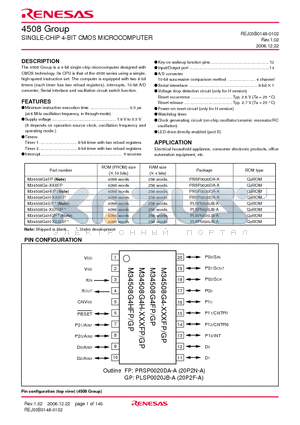 M34508G4FP datasheet - SINGLE-CHIP 4-BIT CMOS MICROCOMPUTER