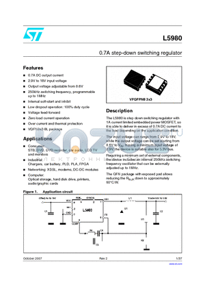 L5980 datasheet - 0.7A step-down switching regulator