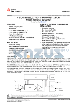 ADS8320SHKQ datasheet - 16-BIT, HIGH-SPEED, 2.7-V TO 5-V, MICROPOWER SAMPLING ANALOG-TO-DIGITAL CONVERTER