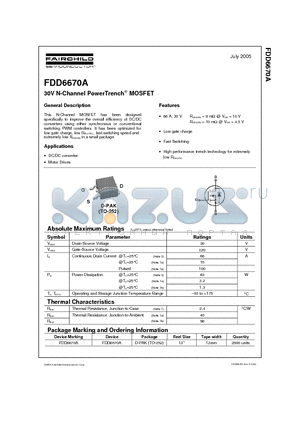 FDD6670A datasheet - 30V N-Channel PowerTrench MOSFET