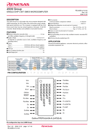 M34509G4H-XXXFP datasheet - SINGLE-CHIP 4-BIT CMOS MICROCOMPUTER