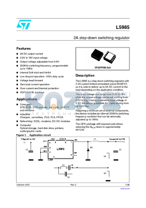 L5985 datasheet - 2A step-down switching regulator