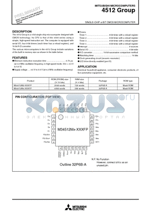 M34512M2-XXXFP datasheet - SINGLE-CHIP 4-BIT CMOS MICROCOMPUTER