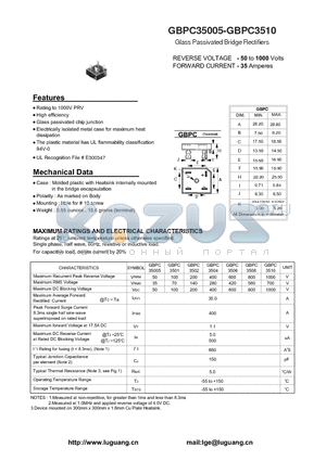 GBPC3510 datasheet - Glass Passivated Bridge Rectifiers