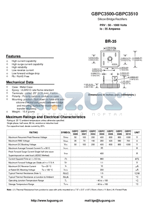 GBPC3510 datasheet - Silicon Bridge Rectifiers