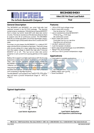 MIC94060BC6 datasheet - 100m SC-70-6 Smart Load Switch