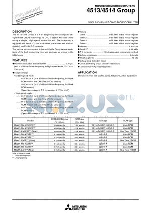 M34513E4FP datasheet - SINGLE-CHIP 4-BIT CMOS MICROCOMPUTER