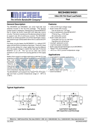 MIC94060 datasheet - 100m SC-70-6 Smart Load Switch