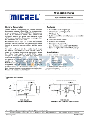 MIC94060BC6 datasheet - High Side Power Switches