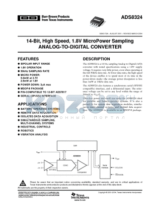 ADS8324 datasheet - 14-Bit, High Speed, 1.8V MicroPower Sampling ANALOG-TO-DIGITAL CONVERTER