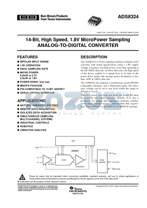 ADS8324EB/2K5 datasheet - 14-Bit, High Speed, 1.8V MicroPower Sampling ANALOG-TO-DIGITAL CONVERTER