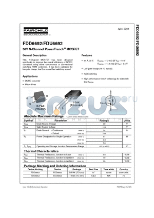 FDD6692 datasheet - 30V N-Channel PowerTrench MOSFET