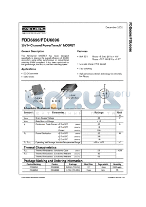 FDD6696 datasheet - 30V N-Channel PowerTrench MOSFET