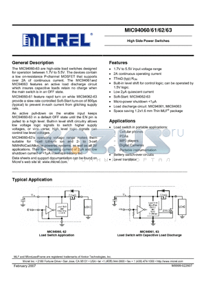 MIC94061YMT datasheet - High Side Power Switches