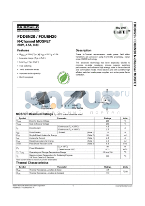 FDD6N20 datasheet - N-Channel MOSFET