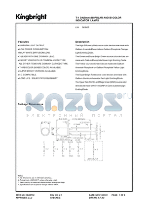 L59EYW datasheet - T-1 3/3(5MM) BI-POLAR AND BI-COLOR INDICATOR LAMPS