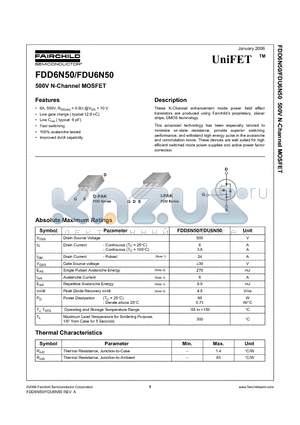 FDD6N50TF datasheet - 500V N-Channel MOSFET