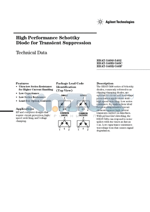 HBAT-540B-BLK datasheet - High Performance Schottky Diode for Transient Suppression
