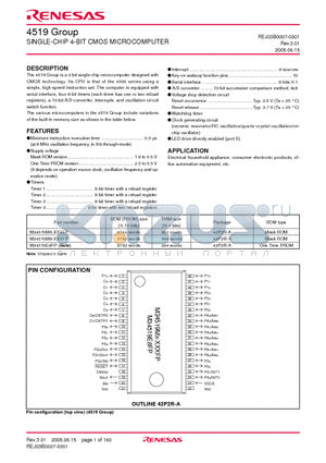 M34519M6-XXXFP datasheet - SINGLE-CHIP 4-BIT CMOS MICROCOMPUTER