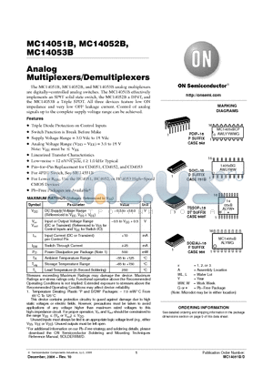 MC14052B datasheet - Analog Multiplexers/Demultiplexers