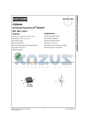 FDD8444_06 datasheet - N-Channel PowerTrench^ MOSFET 40V, 50A, 5.2m