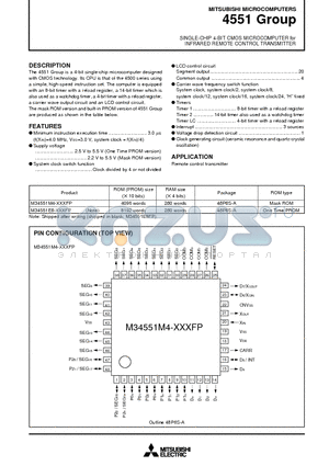 M34551M8 datasheet - SINGLE-CHIP 4-BIT CMOS MICROCOMPUTER for INFRARED REMOTE CONTROL TRANSMITTER