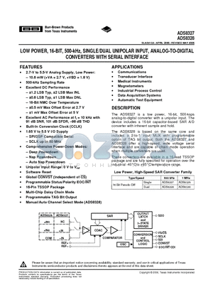 ADS8328I datasheet - LOW POWER, 16-BIT, 500-kHz, SINGLE/DUAL UNIPOLAR INPUT, ANALOG-TO-DIGITAL CONVERTERS WITH SERIAL INTERFACE