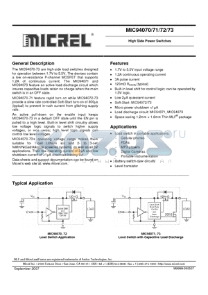 MIC94070YC6 datasheet - High Side Power Switches