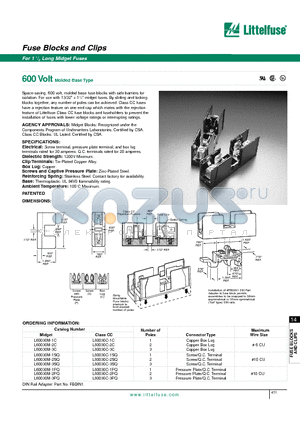 L60030C-3PQ datasheet - Fuse Blocks and Clips - For 1 1/2 Long Midget Fuses