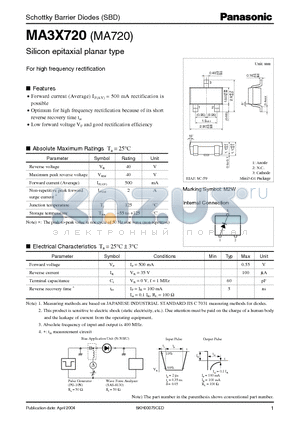 MA3X720 datasheet - Silicon epitaxial planar type For high frequency rectification