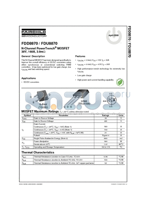 FDD8870 datasheet - N-Channel PowerTrench^ MOSFET