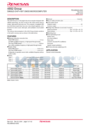 M34552MX-XXXFP datasheet - SINGLE-CHIP 4-BIT CMOS MICROCOMPUTER