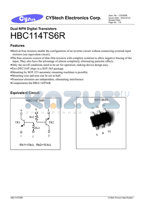 HBC114TS6R datasheet - Dual NPN Digital Transistors